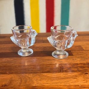 Vintage France Glass Chicken Rooster Egg Cups